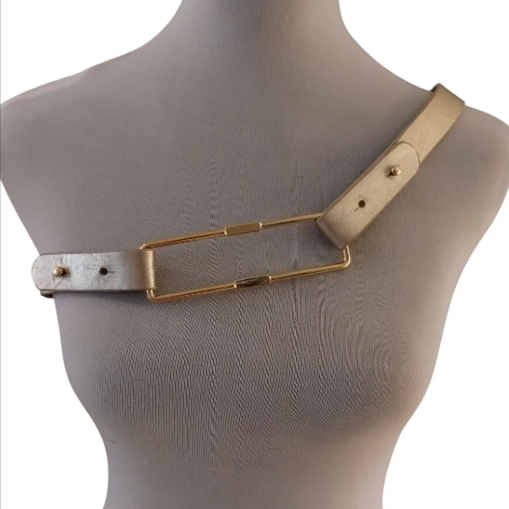 Raoul Women's Chic Gold Metallic Leather Belt With Goldtone Hardware Size M